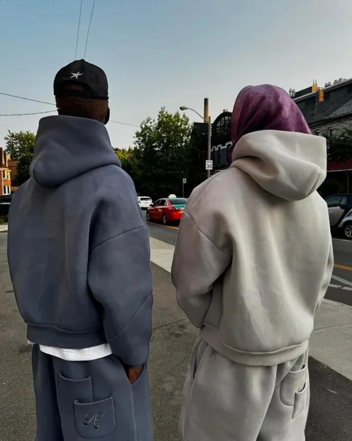 High Quality Autumn and Winter Simple Hoodie Suit Street Highend Loose Plus Velvet Thickened Y2k Sweatshirt Mens Clothes 241205