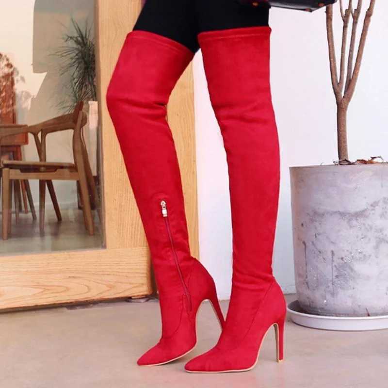High Quality Black striped boots suede high H-point thick boots size zipper knee boots sexy sneakers T241206