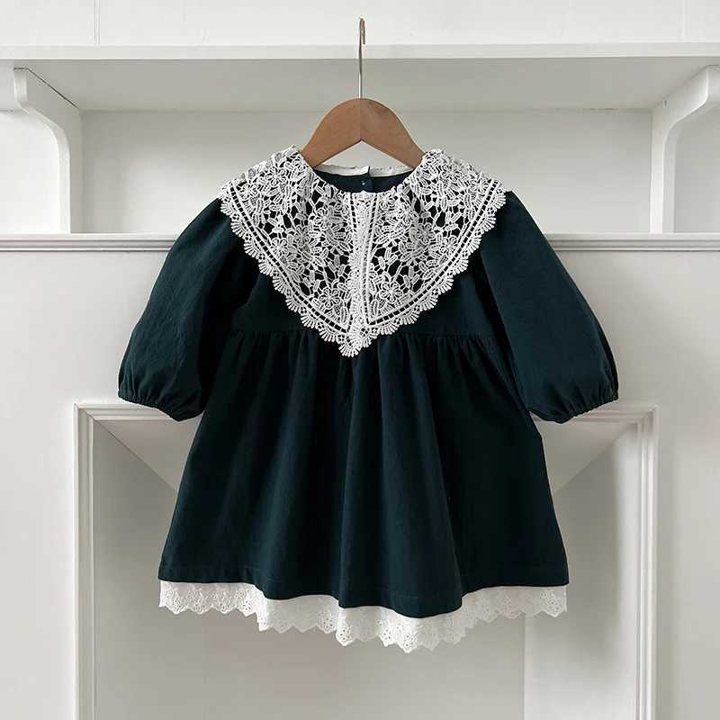 Sprint Autumn Children Dress Girl Lace Collar Dress Long Sleeve Rural Princess Clothing Toddler Casual Outdoor Korean ClothesXJ241206