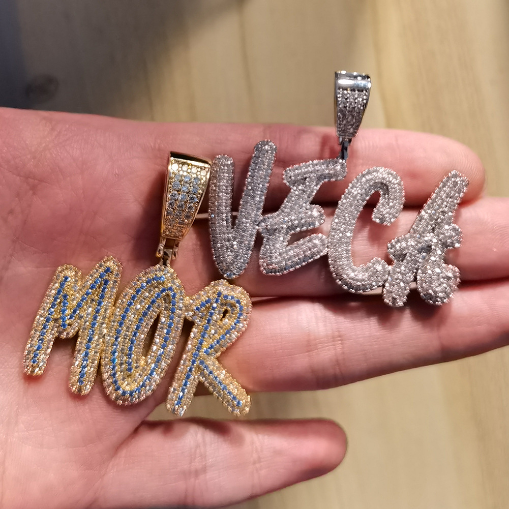 DIY A-Z Custom Name Letters Pendant Necklaces TTopBling Colorful Zirconia For Men Women Gift with Rope Chain