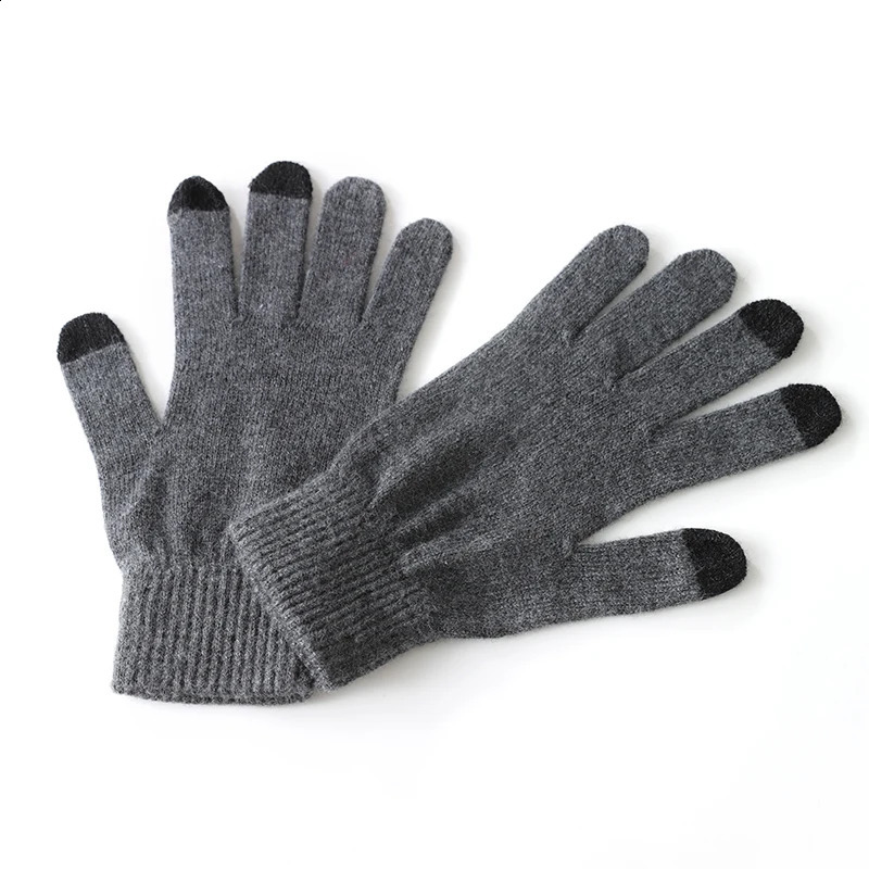 100% real wool knitted gloves with touch screen fingers womens autumn/winter thick warm wrist protection classic womens warm gloves 241206