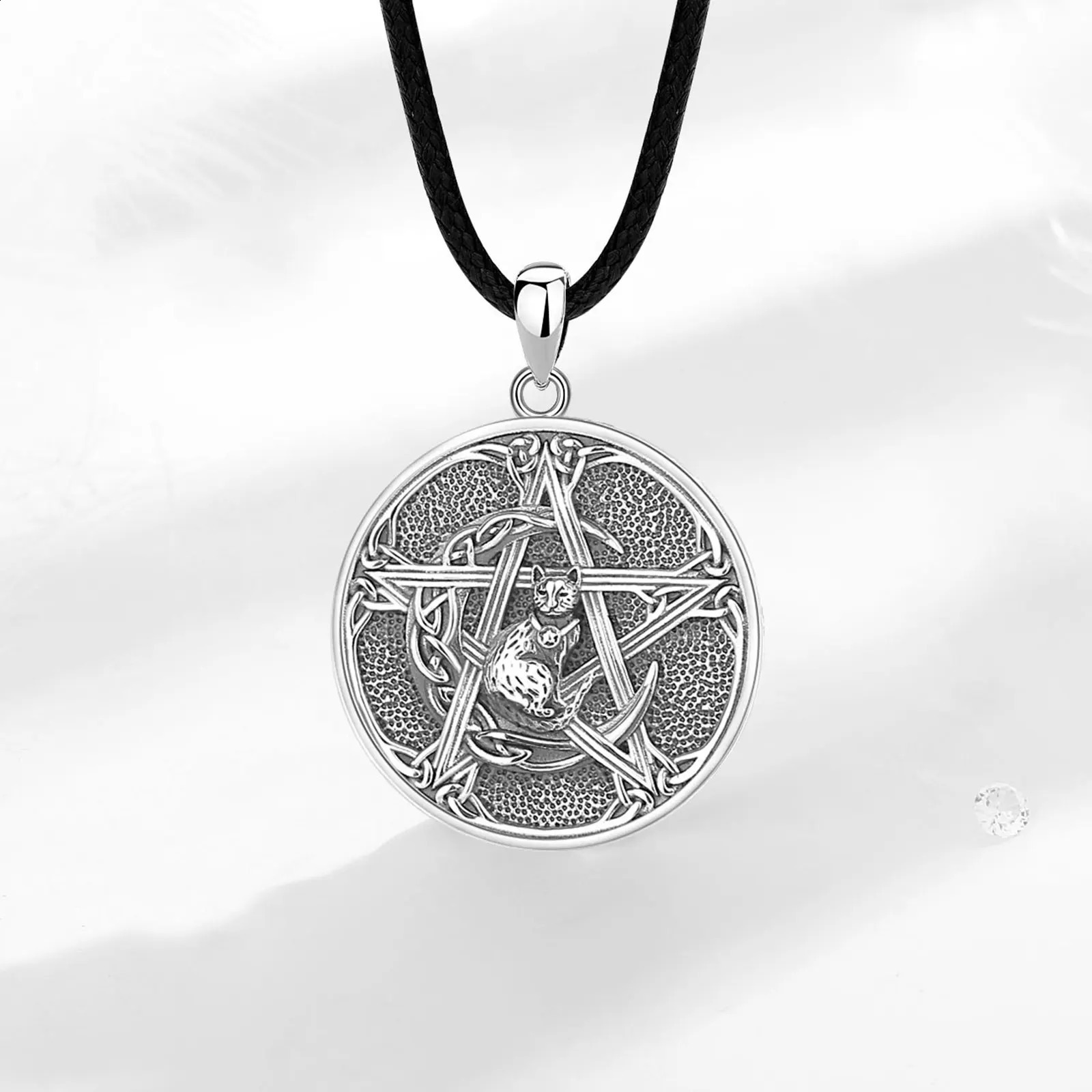 Eudora 925 sterling silver pentagonal necklace vintage witch knot cat amulet pendant witch craft jewelry party gift 241205
