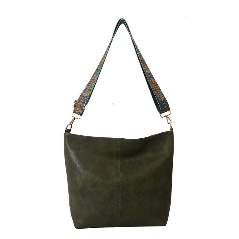 Large Capacity For Women In Spring And Summer, Retro Broadband Single Shoulder Crossbody Bag, High-End Texture Commuting Bucket Bag B2