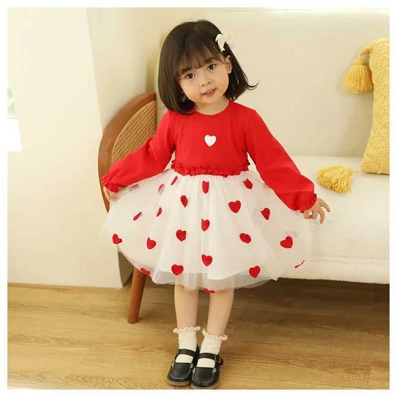 Ropa De Nia Dress for Girls Autumn Red Girl Princess Dress Fashion Mesh Dresses Casual Par Dresses Children Clothes VestidosXJ241206