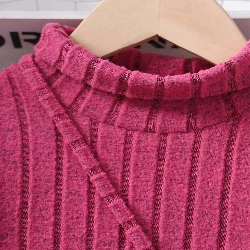 Winter Girl High Collar Sheep Leg Sleeves Knitted Pit Striped Pink Dress Crossbody Bag Princess Birthday Par DressXJ241206