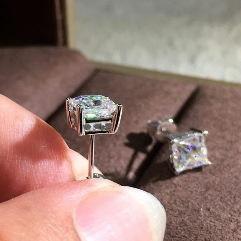 Minimalism 5/6/8MM Rainbow CZ Stone Sqaure Stud Earrings for Women Dainty Silver Color Stackable Ear Bone Studs Girls Jewelry 241205