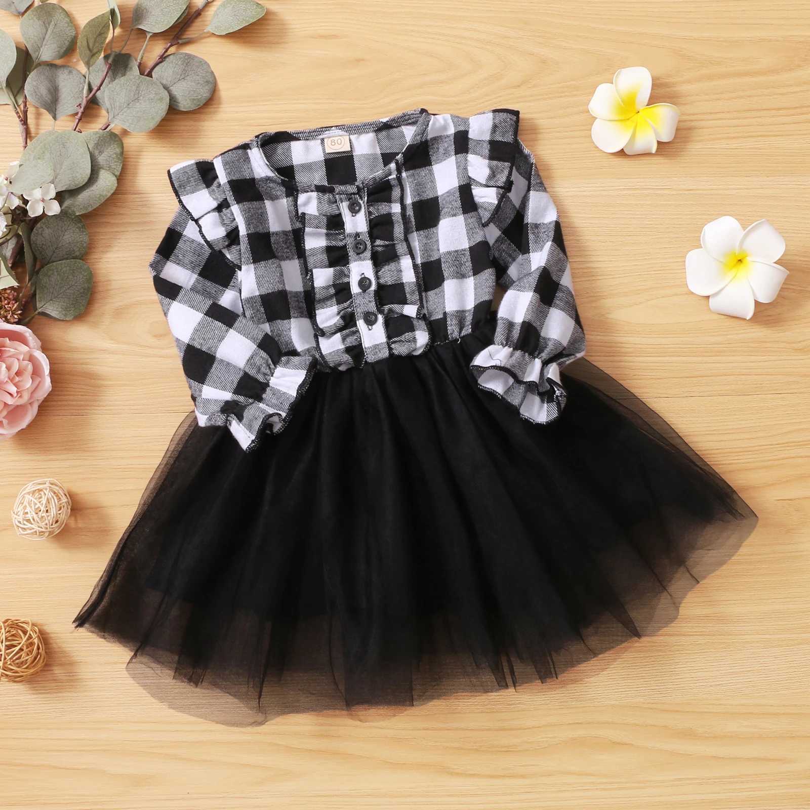 Little Girl Fall Outfits Toddler Kids Baby Plaid Dress Long Sleeve Belted Botton Down Shirts Dresses InfantXJ241206