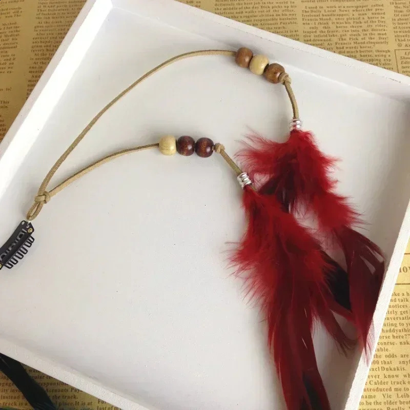 2024 Fashionable Boho Feather Headband Beaded Headdress Handmade Hair Clip Girl Accessories High Quality 241122