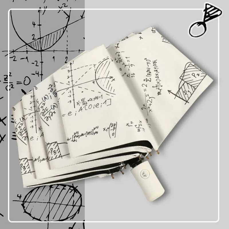 Children Automatic Umbrella Mathematical Formula Folding Umbrellas Black Coating Anti UV Umbrella Middle School Student UmbrellaM251122
