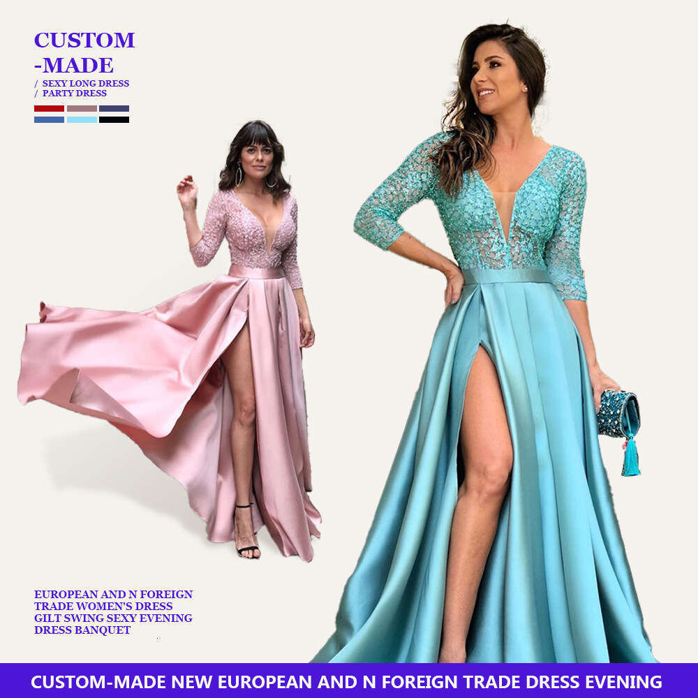 European and American Women's Hot Stamping Grand Display Sexy Long Banquet Evening Dress 2024 Versatile New Trendy Clothing Ins