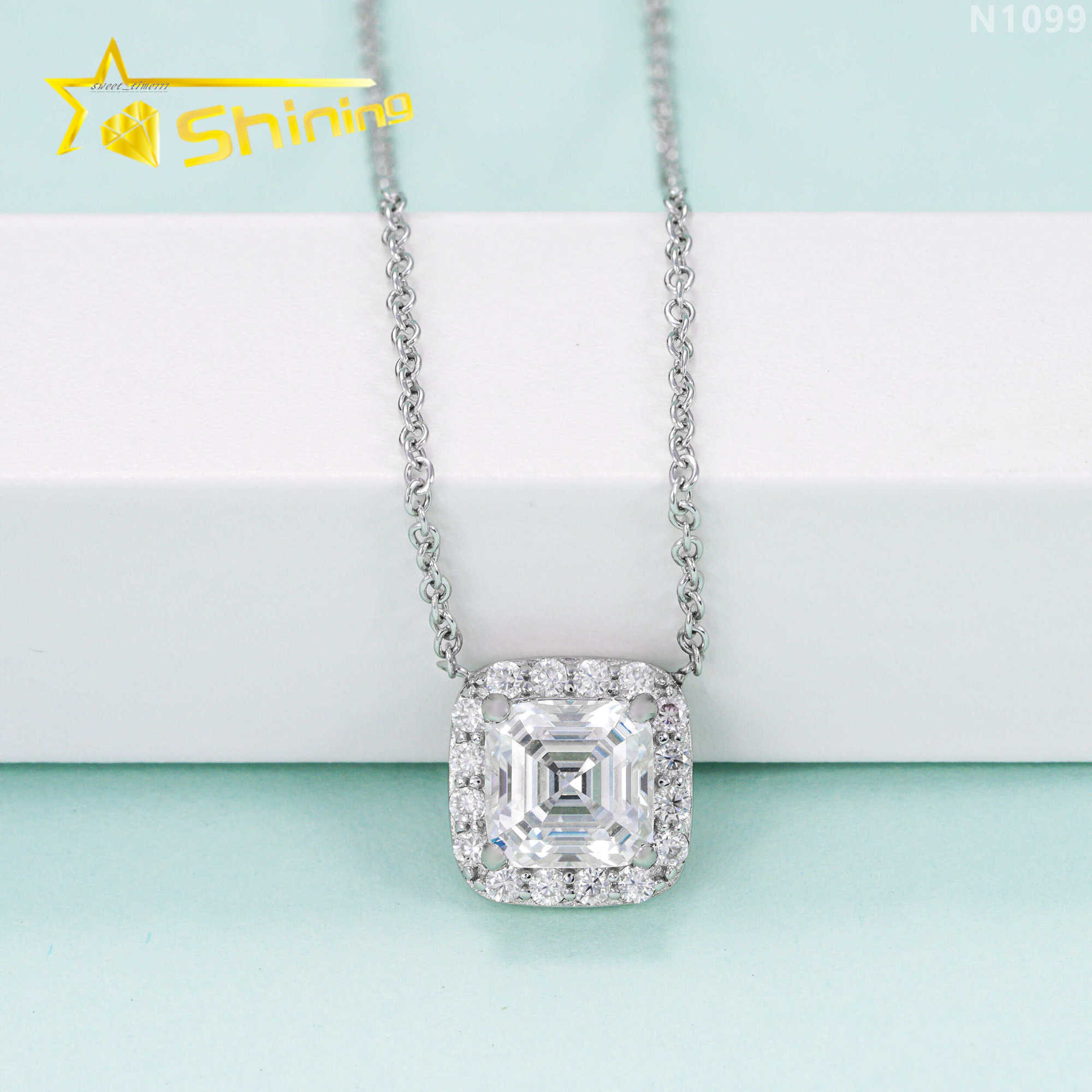 Simple design GRA certificated asscher cut moissanite pendant custom women high quality necklaces
