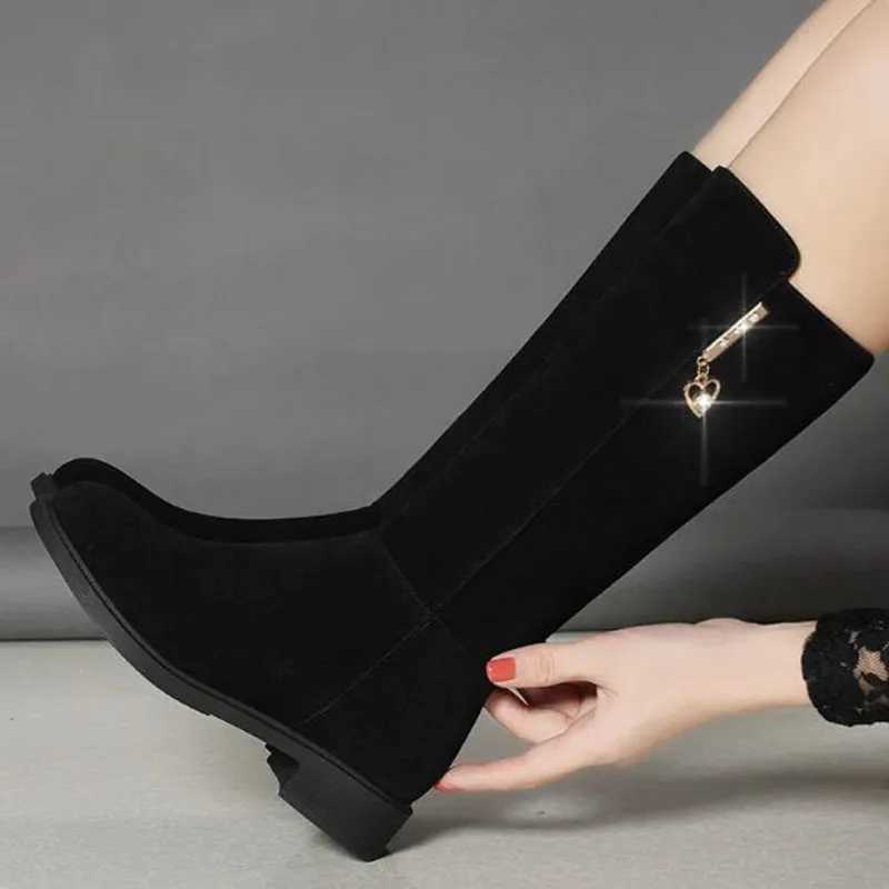 High Quality New Warm P Snow Boots Casual Flat All Horse Cotton Fi Side Zipper Winter Shoes Thick Boots Black T241206