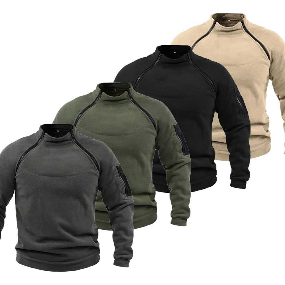 Windproof Fleece Mens Sweatshirts Tactical Outdoor Sportwear Jacket Standing Collar Solid Color Pullover Male Thick Casual TopsXJ241206