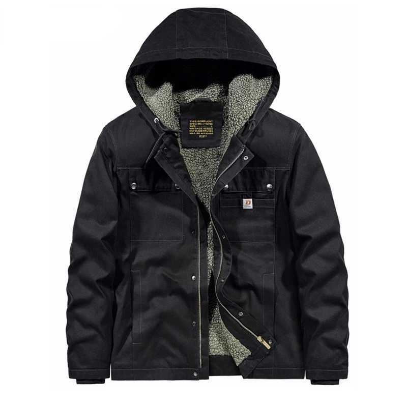 2022 Winter Cotton Padded Coat Mans Imitation Lamb Wool Coat Hooded Vintage Velvet Thicken Warm Safari Style Jackets ParkaXJ241206