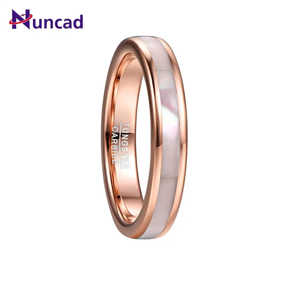 4mm simple Tungsten Carbide Ring Womens Rose Gold Ring with Mother of Pearl Shell 241205