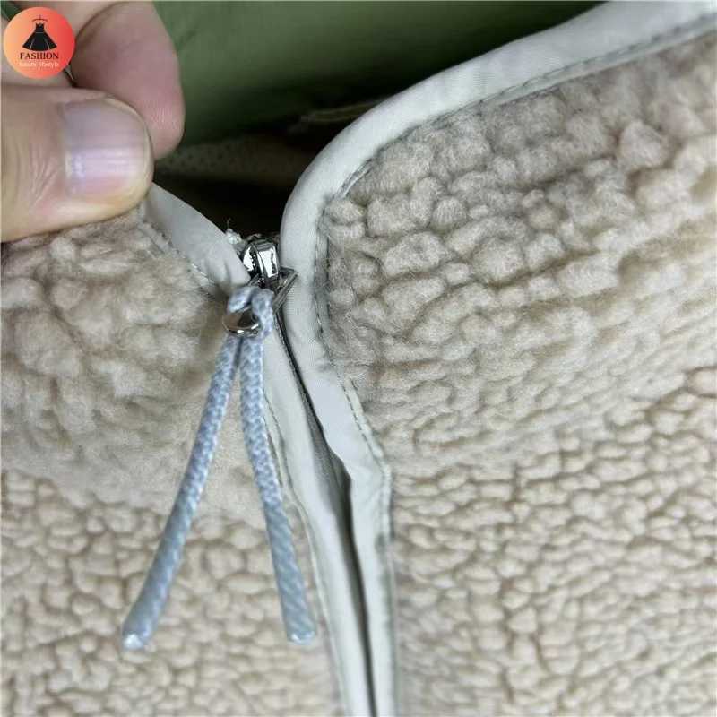High Version Lamb Plush ROA Splicing Turtleneck Jacket Winter Warm Leisure Loose Coats Men Women Fashion ClothingXJ241206