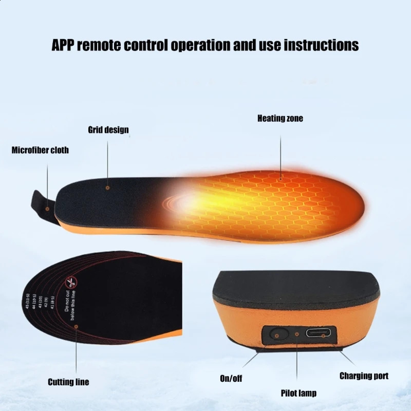 USB Rechargeable Electric Heated Insoles Winter Foot Warmer Washable Cuttable Electric Heated Shoe Pad for Man Women 241205