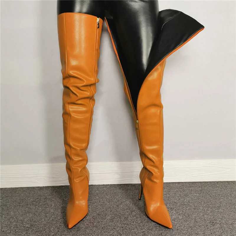 High Quality Large size 40-46 high H-temperature knee high boots Pu leather slim high heels T241206