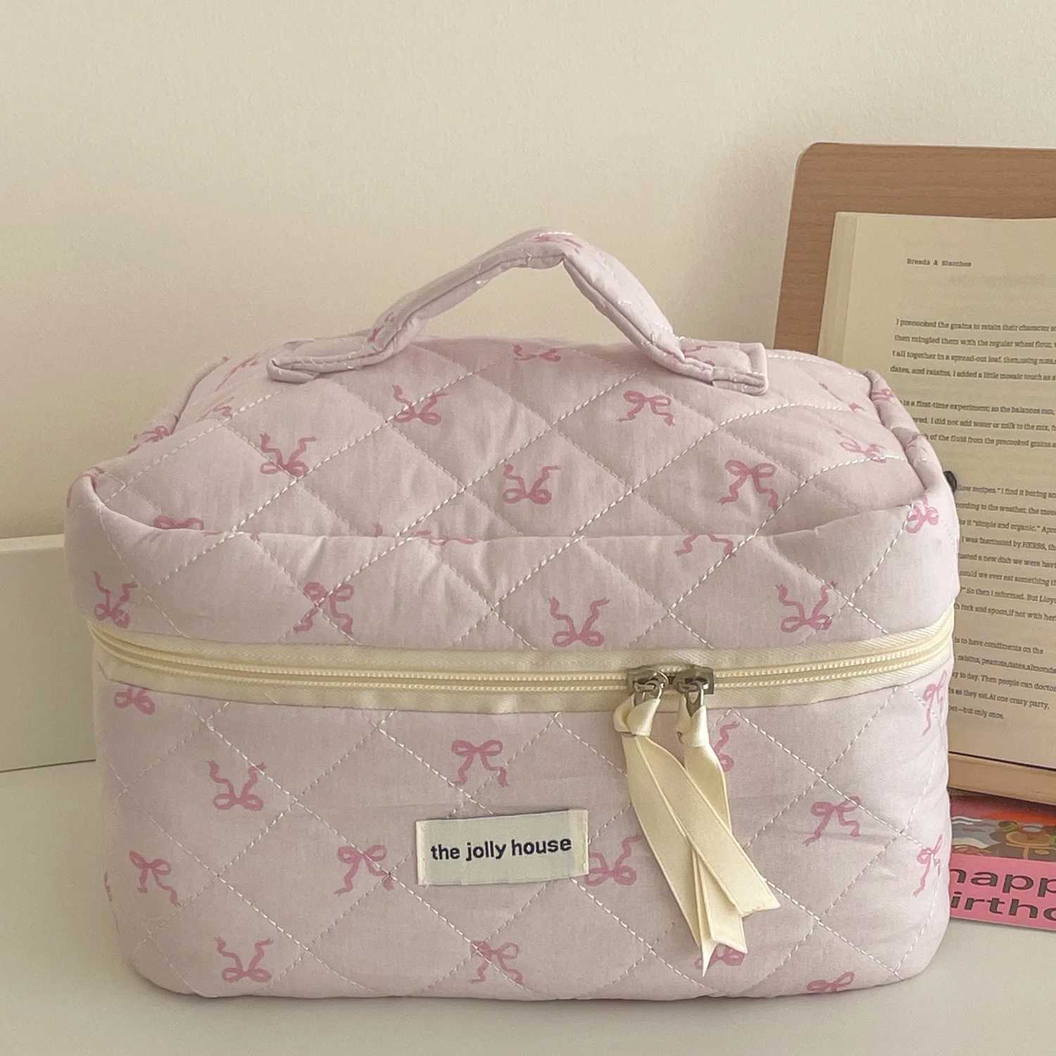 Trendy Cute Zipper Travel Cosmetic Bag With Bow-Knot Portable Cosmetic Pouch Makeup Organizer Toiletry Case For Women And GirlsXJ241206