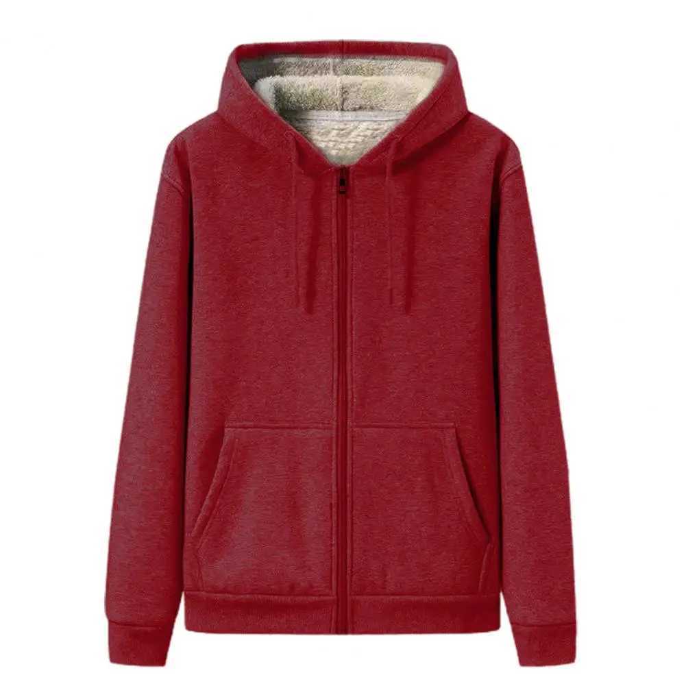Men Hoodie Trendy Sweatshirt Coat Front Pocket Warm Zipper Lamb Wool Jacket Men Winter Plush Lined Cardigan Hoodie sports JacketXJ241206