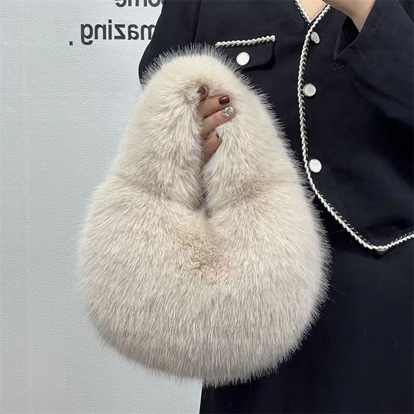 fur womens half moon bag warm plush wrist bag womens fashionable fur short handle clutch cute womens coin wallet 241205ww