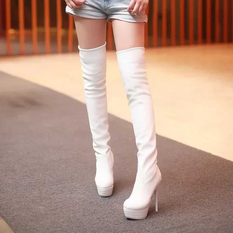 High Quality 34-46 Wen Boots New PU Sexy Over The Knee Lg Boots Sexy Thin High Heels Platform Wen Shoes Zapatos Mujer Botas T241206