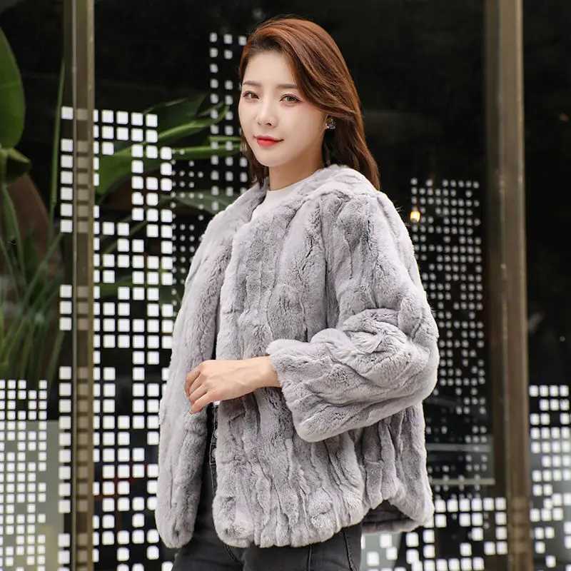 Real Rabbit Fur Coat Women Winter Jacket Short Loose Size Thick Warm Fluffy Coat Wamen Fashion Clothes Large SizeXJ241206