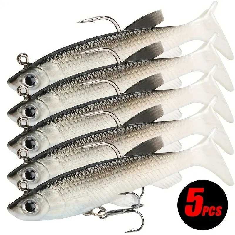 Fishing Lures 5Pcs Pre-Rigged Jig Padd Tail Soft Plastic Swimbaits for Bass Trout Walye Crappie Saltwater FreshwaterXJ241128