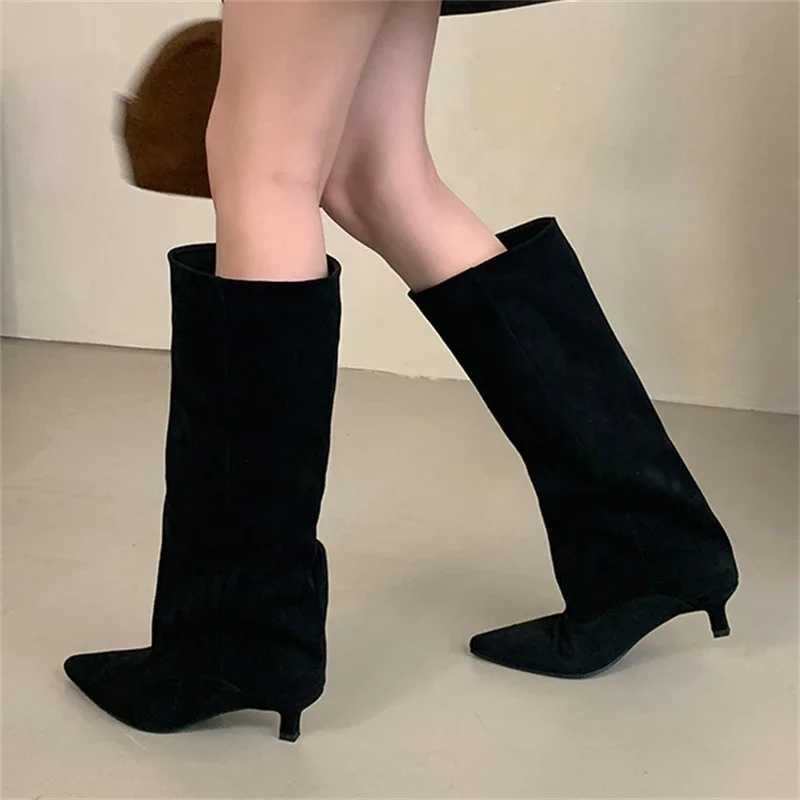 High Quality Eilyken Street Style Wen Pointed Toe Low H Knee High Boots Winter Shoes Fem Lg Boots Zapatos De Mujer T241206