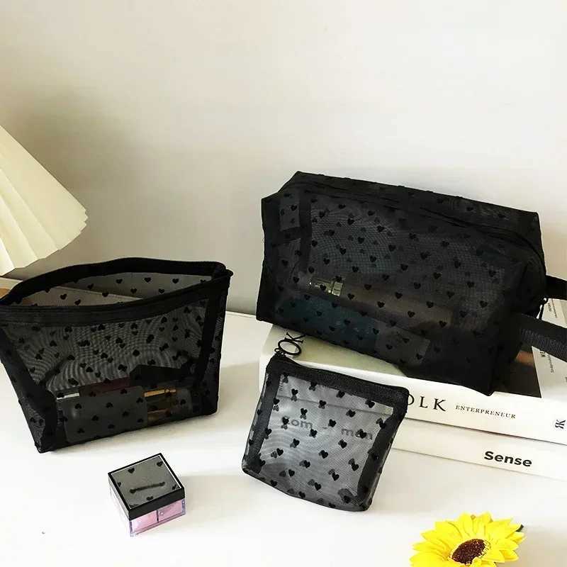 1PCS Women Mesh Makeup Bags Pouch Travel Organizer Handbags Zipper Cosmetic Pouch Bathing Toilet Bags Storage Pouch CaseXJ241206