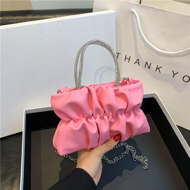 Fashionable And Fresh Rhie Women's Autumn New Item, Candy Colored Pleated Small Square Stylish Single Shoulder Crossbody Bag, Fashionable Quality