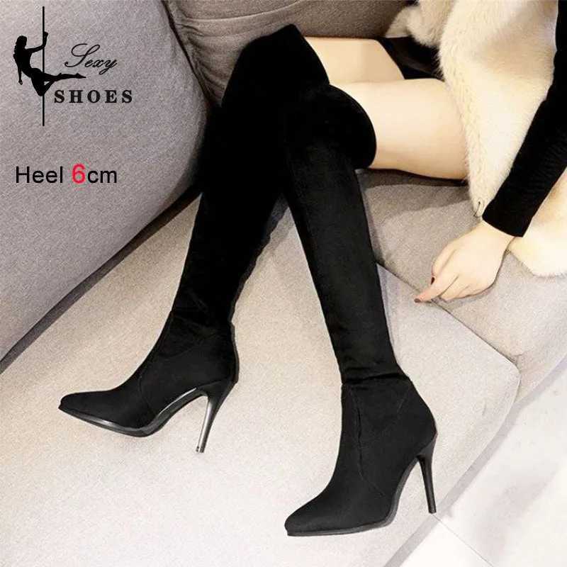 High Quality Super Knee Lg Tube Boots Warm New Winter P High H 6cm 8cm 10cm Black Suede Corner Thin H Party Shoes T241206