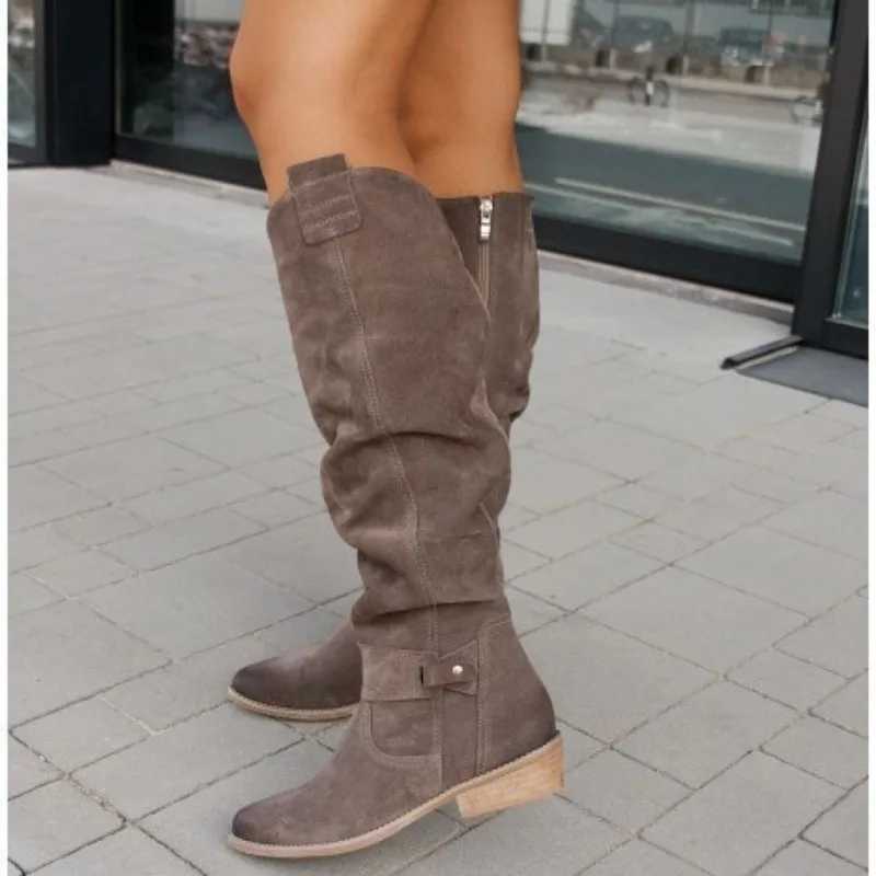 High Quality Autumn and Winter Warm Boots New Product Low Heel Side Zipper 40-43 Suede High Barrel Warm Boots Platform Shoes T241206