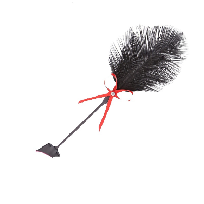 Adult sex toys, feather swatters, men and women on the bed, flirting toys, tickling, spanking, red bow beats
