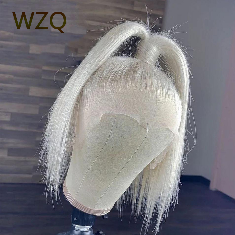 Pink Colored Short Straight Bob Front Mint Green Human Hair Wigs 613 Blonde Platinum HD Transparent Lace Frontal Wig