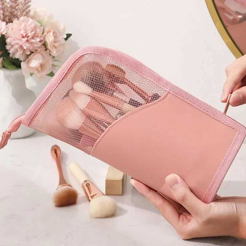 Portable Cosmetic Bag Travel Toiletry Bag Zipper Makeup Brush Organizer Makeup Bags Stand Toiletry BagsXJ241206