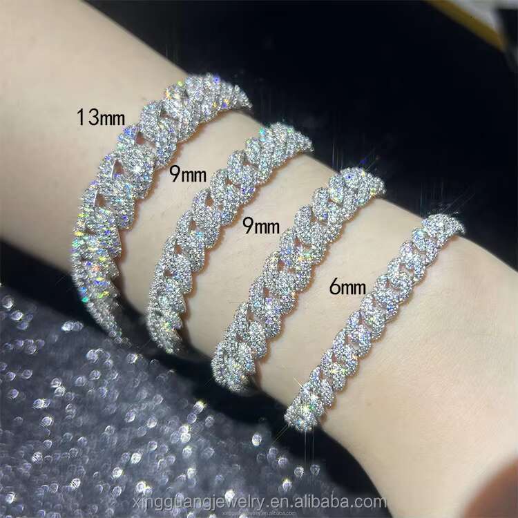 XG Moissanite curved Cuban real Sier Plated Gold iced out vvs Moissante curb Chains Necklaces for men A+