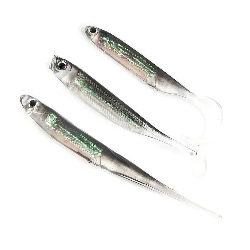 5pcs/lot Fishing Soft Bait T Tail fish Fishing Lures Rainbow Color Sequin Swing Fishing Spinner BaitXJ241128