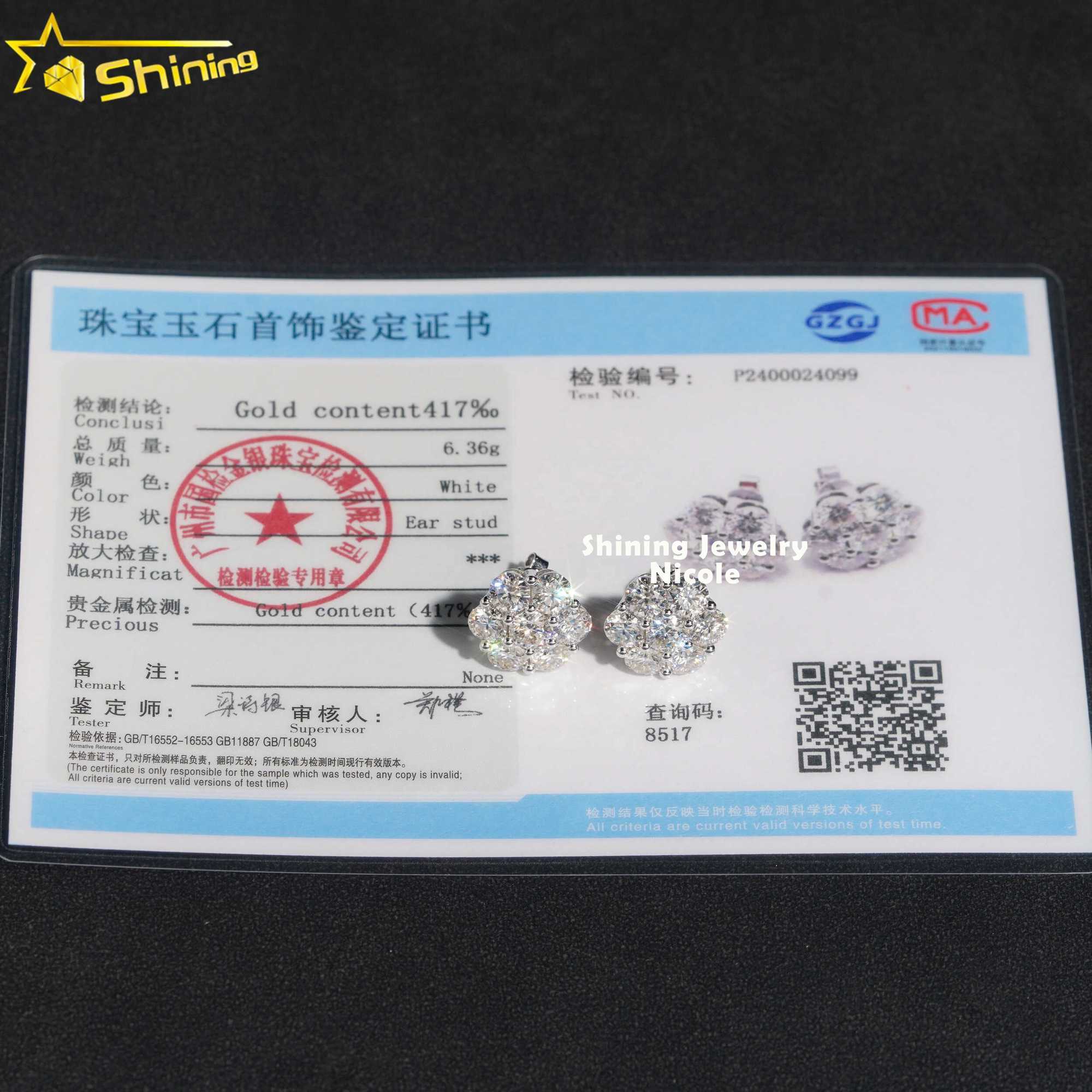 Hip Hop Fashion Iced Out 15MM Width Real 10k Solid Gold VVS Moissanite Flower Earrings for Men