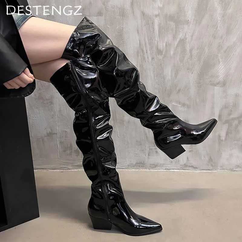 High Quality Pointed Toe Chunky Wan High Boots Designer Fi Mid H Leather Shoes Winter New Pump Dress Unprinted Good Product Zapatillas T241206