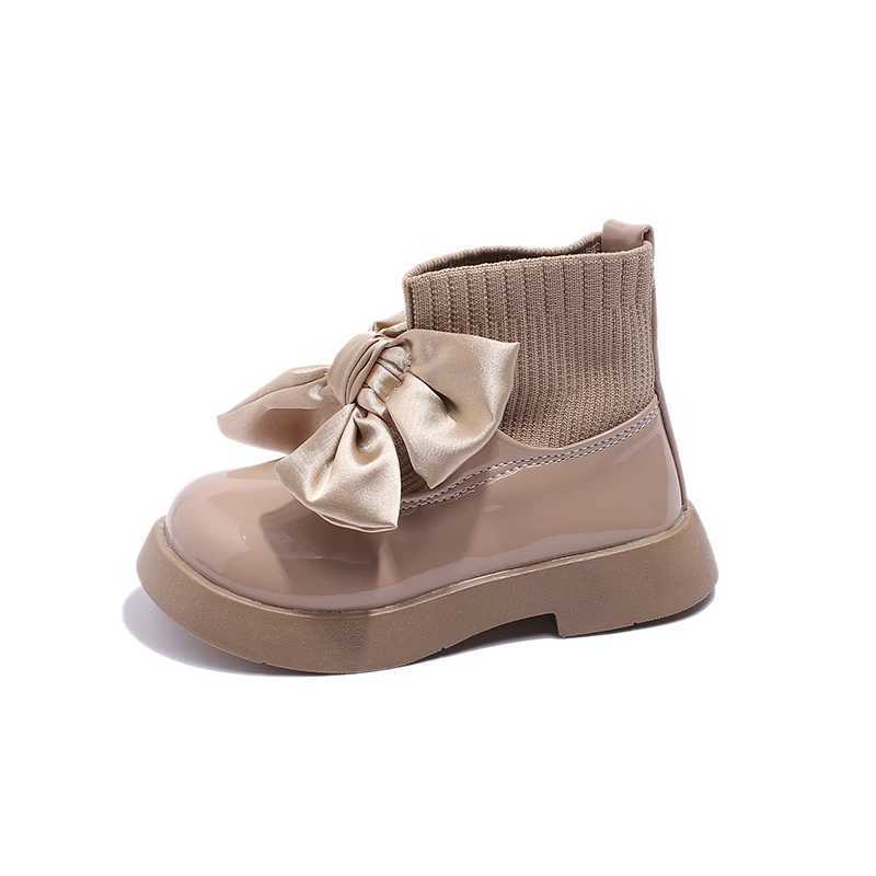 Girls Sock Boots Kids Ankle Boots Non-slip Fashion Bow Elegant Glossy UK Uniform Child School Shoes Casual Boots PrincessXJ241206