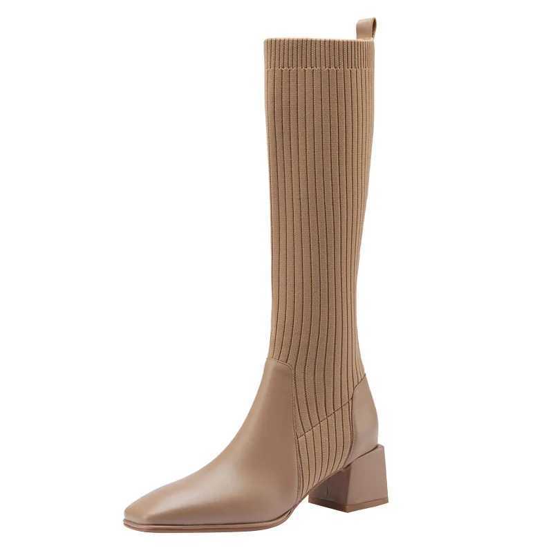 High Quality Maogu Knee High Knitting Warm High Boot High H Wear Casual Designer Short and Fat Motorcycle Botas Sock Boots Wen Winter 40 T241206