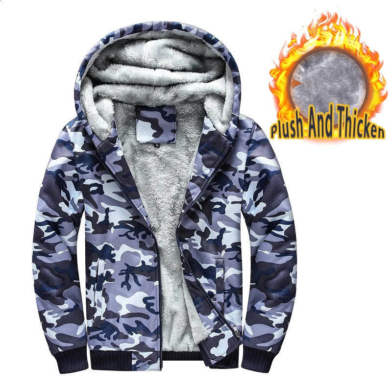Mens Zip Up Hoodie camouflage Heavyweight Winter Sweatshirt Fleece Sherpa Lined Warm Jacket 241203