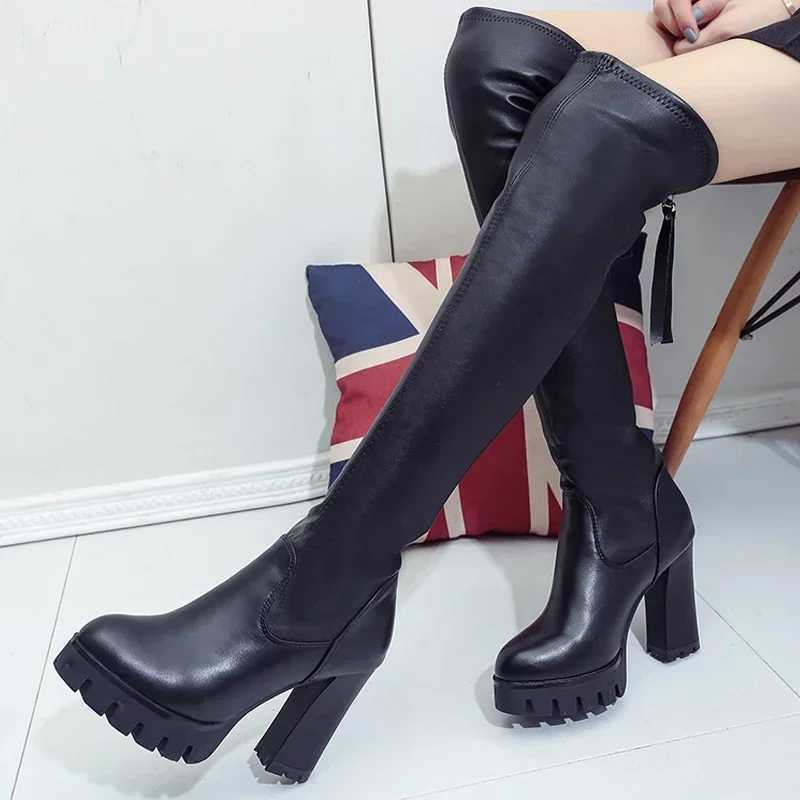 High Quality Wen Lg knee boots platform sexy Fem autumn winter thick high boots block H Botas Mujer NoEnName NuII T241206