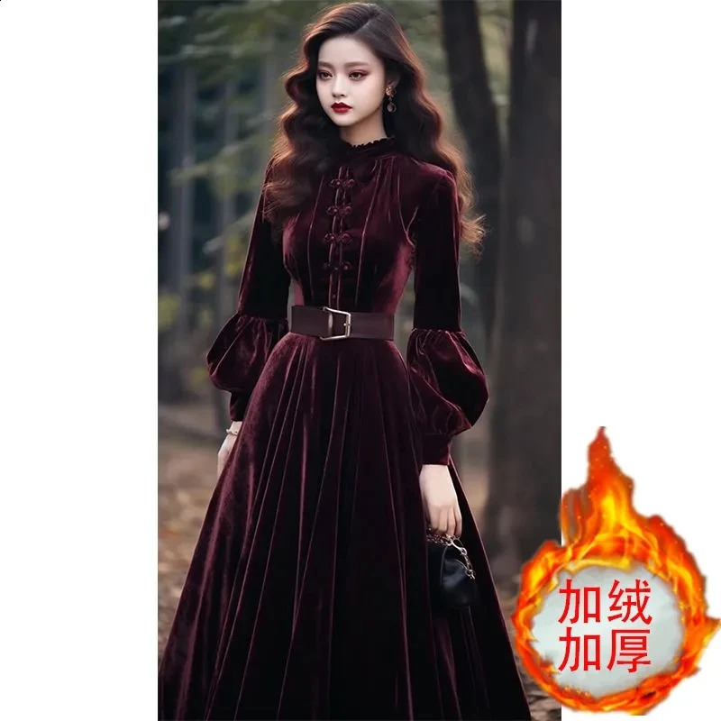 Autumn and Winter Womens Velvet Dress Fashion Evening Dress Party Long Dress Style Super Beautiful Purple and Red Velvet Dress 241206