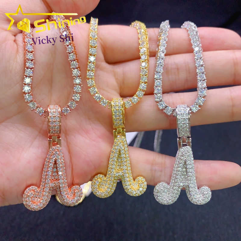 Wholesale price hip hop jewelry iced out gold plated moissanite letter A pendant men women high quality necklace