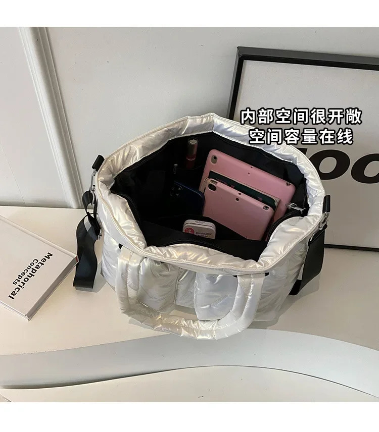 Bags Handbags Padded Bags Tote Women Shoulder Bag Ladies Hand Bags Large Capacity Glossy Quilted Cotton Bag 241206