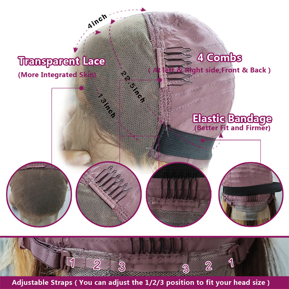 13X4 Short Bob Chocolate Brown Front Wigs Bone Straight Lace Frontal 613 Red Pink Colored Human Hair Wig