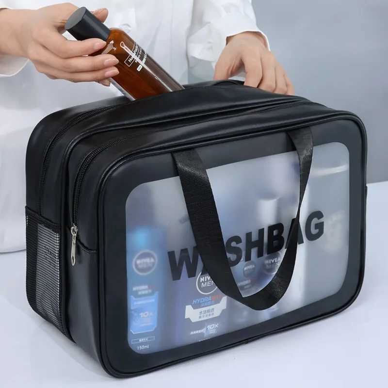 Dry wet separation double transparent PU makeup bag portable wing bag cosmetic storage bag travel fitness swimming essentialsXJ250415
