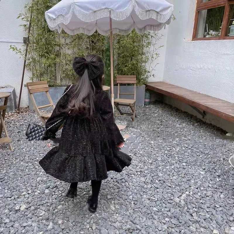 Girls Skirt Christmas and New Year Girls Skirt Canary Plus Velvet Thick Bow Dress Princess Dress 2024 New Winter Dress FashionXJ241206